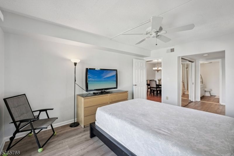 Bedroom, Chandelier, Interior, Wood Texture Flooring