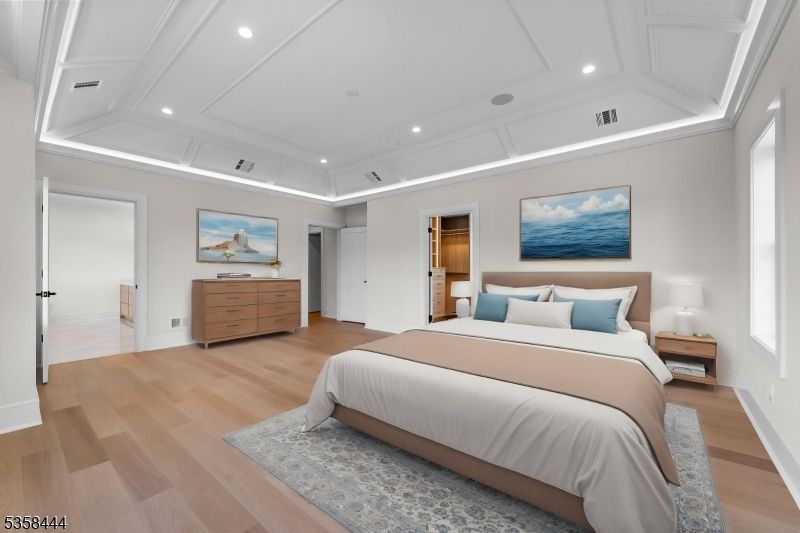 Bedroom, Interior, Recessed Lighting, Wood Texture Flooring