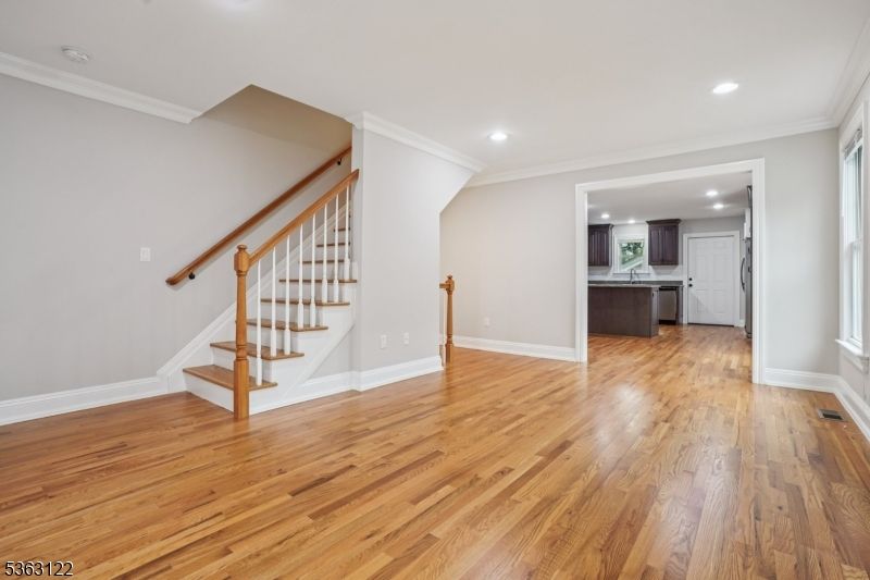Empty room, Interior, Kitchen, Recessed Lighting, Wood Texture Flooring
