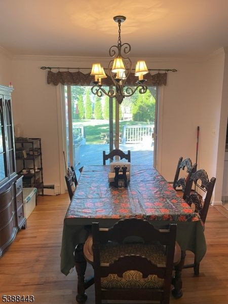 Chandelier, Dining room, Interior, Wood Texture Flooring