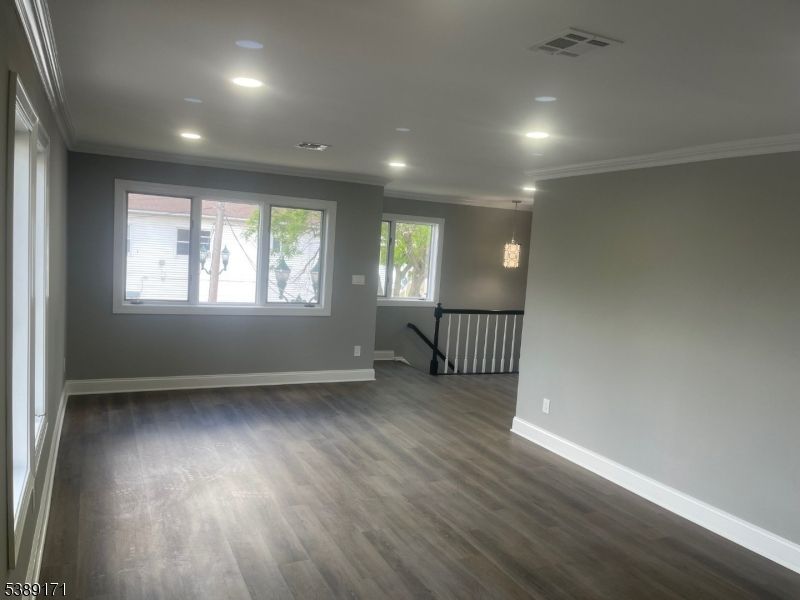 Empty room, Interior, Pendant Lights, Recessed Lighting, Wood Texture Flooring
