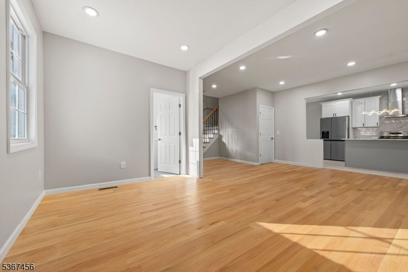 Empty room, Interior, Kitchen, Recessed Lighting, Wood Texture Flooring