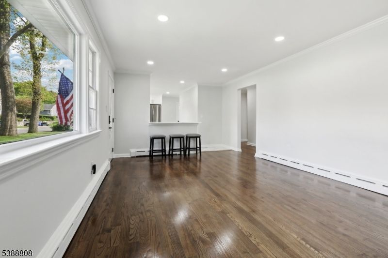 Empty room, Interior, Kitchen, Recessed Lighting, Wood Texture Flooring