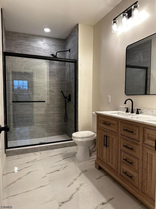 Bathroom, Glass Shower, Interior, Marble, Recessed Lighting
