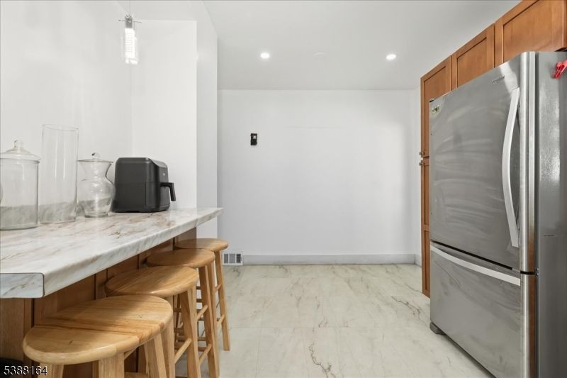 Interior, Kitchen, Marble, Pendant Lights, Recessed Lighting, Stainless Steel Appliances