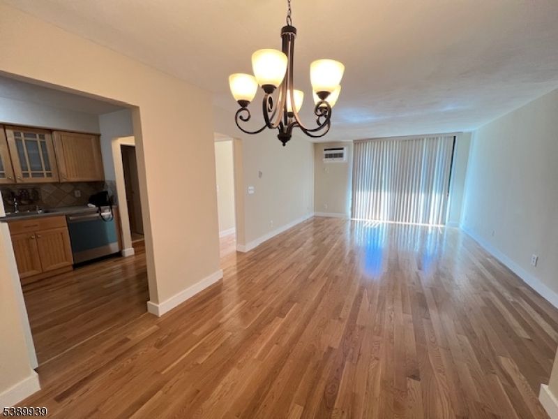 Chandelier, Empty room, Interior, Kitchen, Wood Texture Flooring