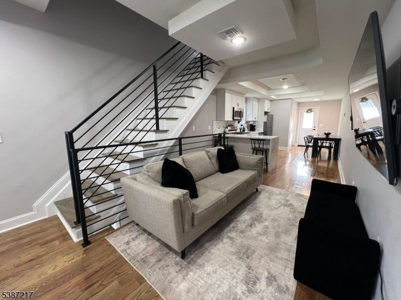 Dining room, Interior, Kitchen, Living room, Recessed Lighting, Wood Texture Flooring