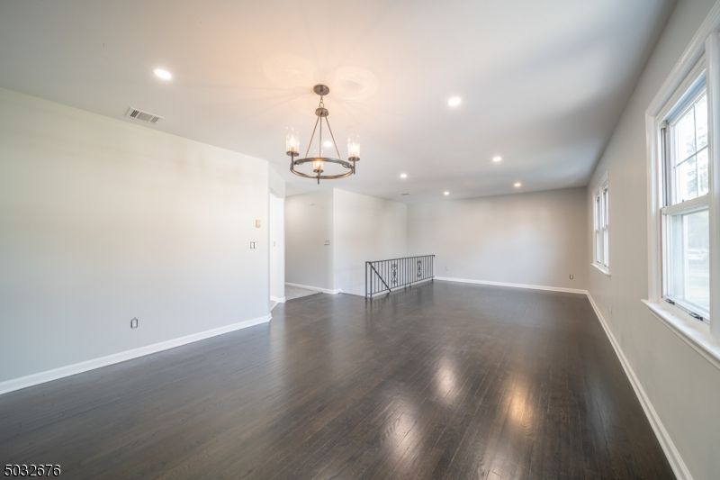Chandelier, Empty room, Interior, Recessed Lighting, Wood Texture Flooring