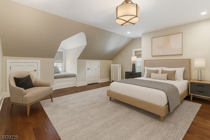Bedroom, Interior, Pendant Lights, Recessed Lighting, Wood Texture Flooring