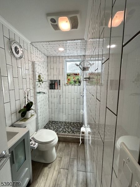 Bathroom, Glass Shower, Interior, Wood Texture Flooring