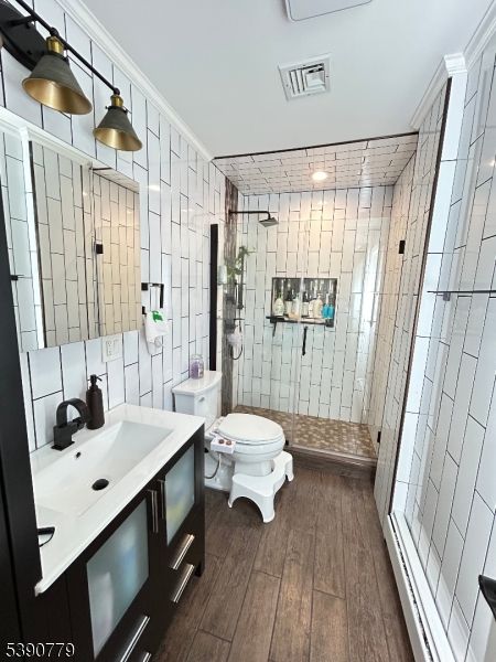 Bathroom, Glass Shower, Interior, Wood Texture Flooring