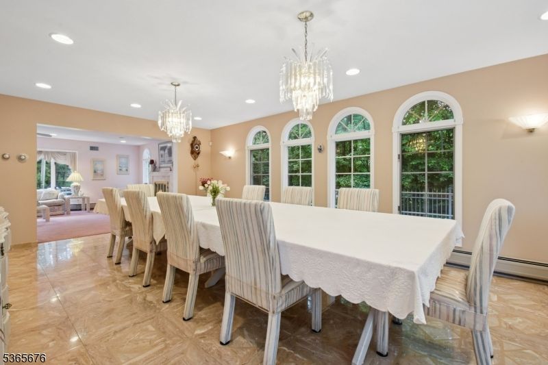 Chandelier, Dining room, Interior, Recessed Lighting