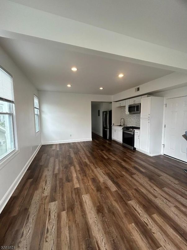 Empty room, Interior, Kitchen, Recessed Lighting, Wood Texture Flooring