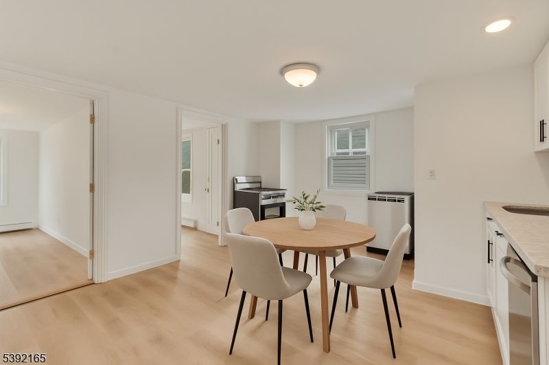 Dining room, Interior, Recessed Lighting, Wood Texture Flooring