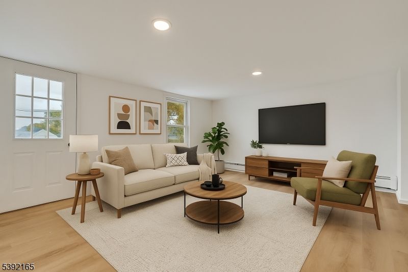 Interior, Living room, Recessed Lighting, Wood Texture Flooring