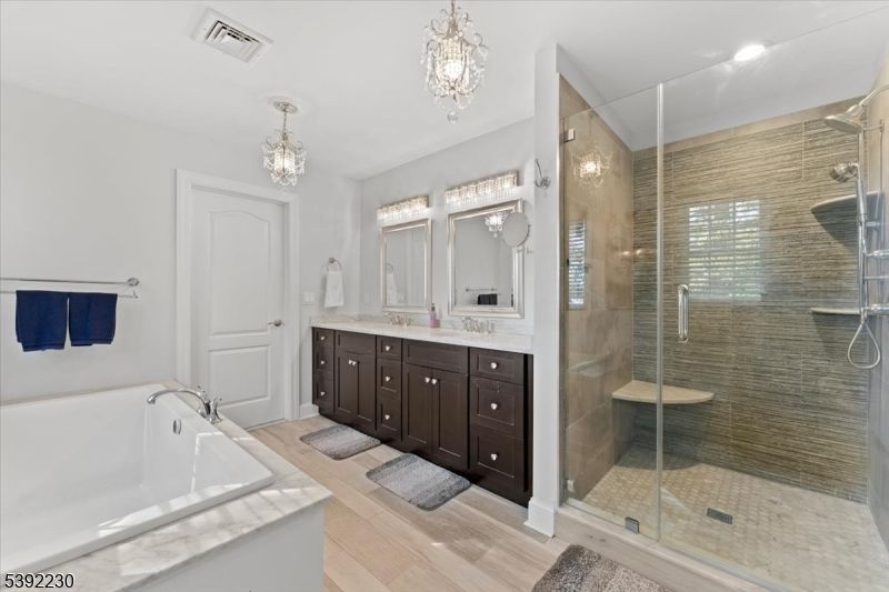 Bathroom, Dual Sink Vanities, Glass Shower, Interior, Recessed Lighting