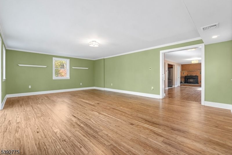 Empty room, Fireplace, Interior, Recessed Lighting, Wood Texture Flooring