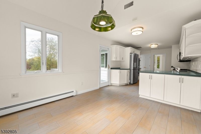 Interior, Kitchen, Pendant Lights, Wood Texture Flooring
