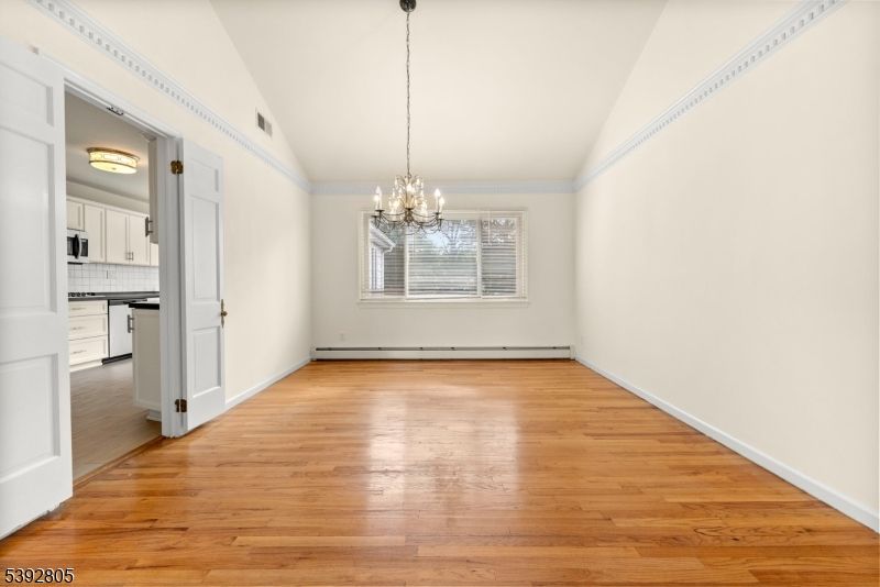 Chandelier, Empty room, Interior, Kitchen, Pendant Lights, Wood Texture Flooring
