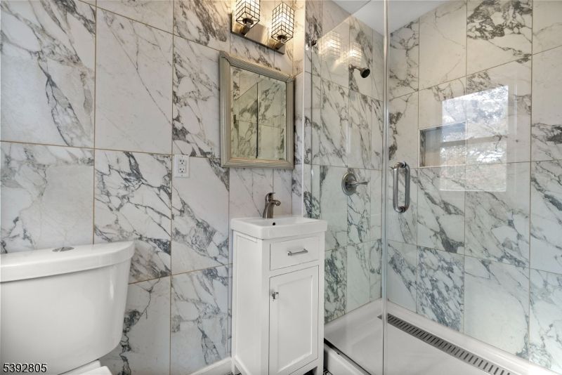 Bathroom, Glass Shower, Interior, Marble Walls