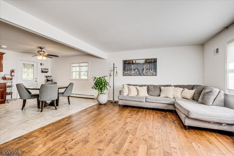 Dining room, Interior, Living room, Recessed Lighting, Wood Texture Flooring