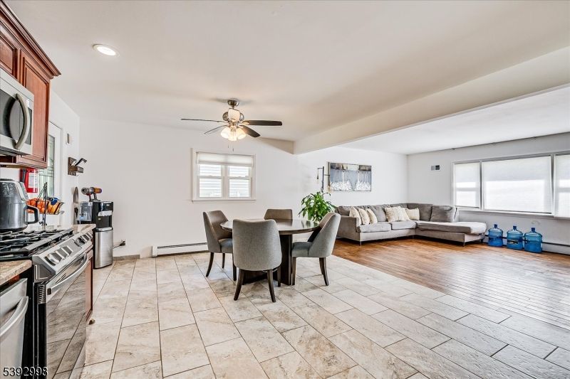 Dining room, Interior, Kitchen, Living room, Recessed Lighting, Wood Texture Flooring