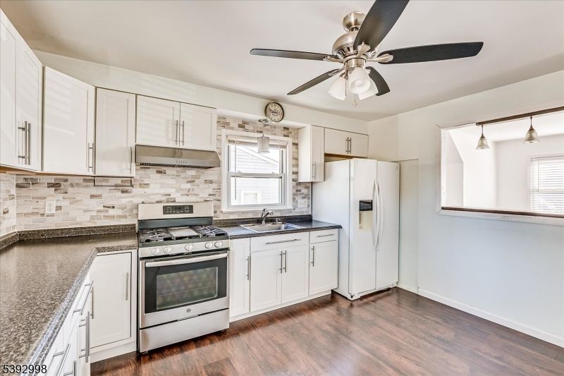 Interior, Kitchen, Pendant Lights, Stainless Steel Appliances, Wood Texture Flooring