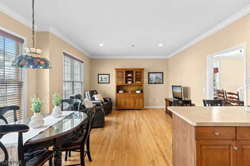 Dining room, Interior, Pendant Lights, Recessed Lighting, Wood Texture Flooring
