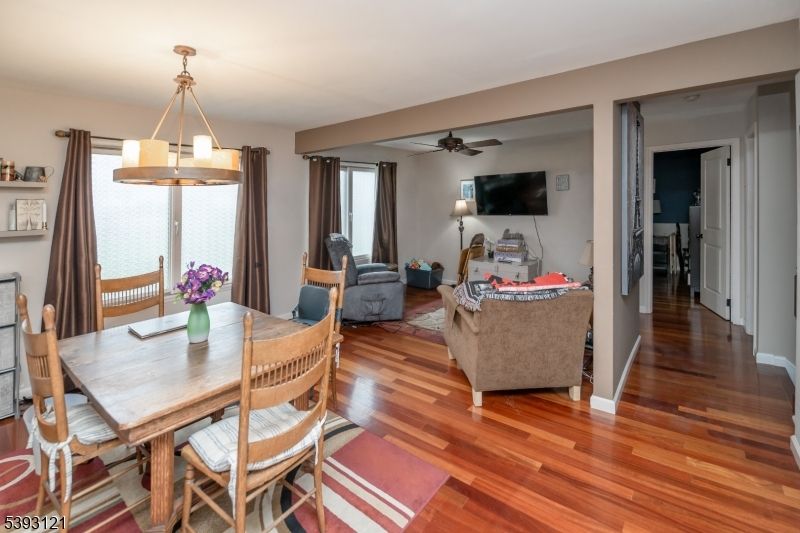 Dining room, Interior, Living room, Pendant Lights, Wood Texture Flooring