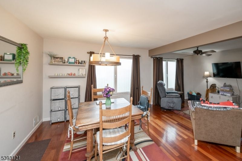 Dining room, Interior, Pendant Lights, Wood Texture Flooring