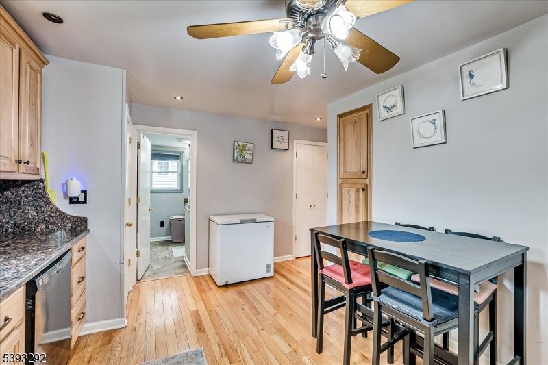 Dining room, Interior, Kitchen, Recessed Lighting, Washer, Wood Texture Flooring