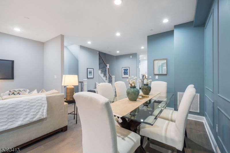 Dining room, Interior, Recessed Lighting, Wood Texture Flooring