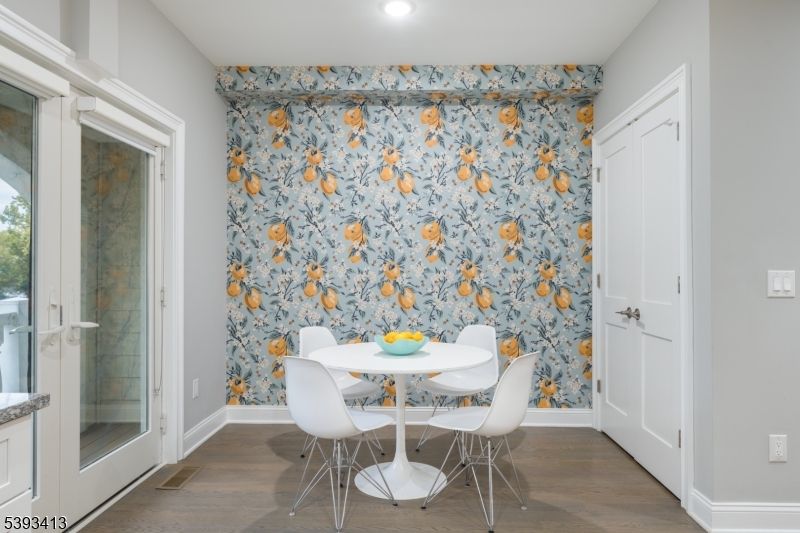 Dining room, Interior, Recessed Lighting, Wood Texture Flooring