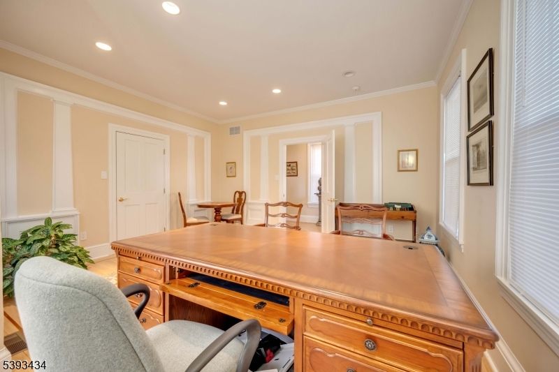Dining room, Interior, Recessed Lighting, Wood Texture Flooring