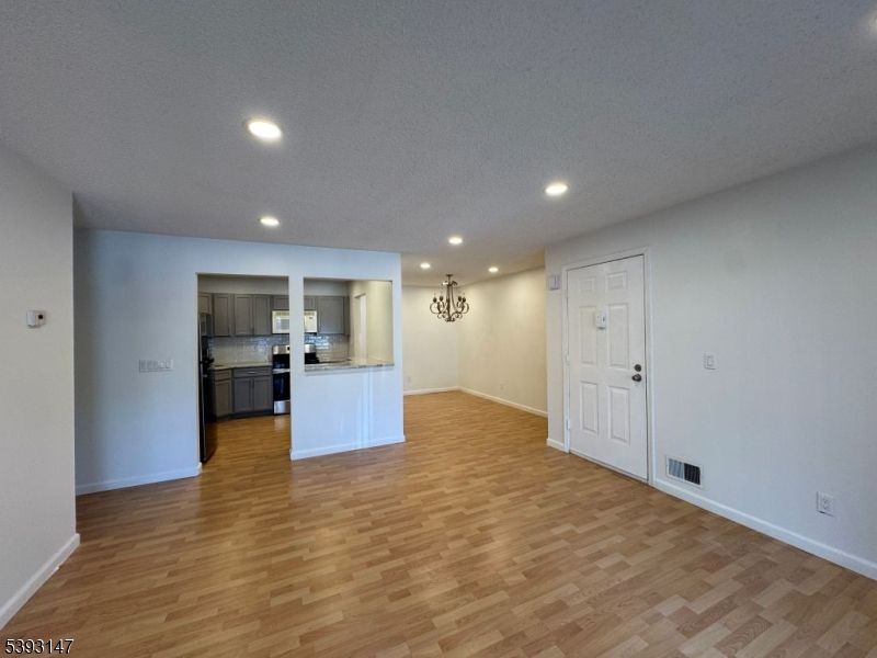Empty room, Interior, Kitchen, Recessed Lighting, Wood Texture Flooring