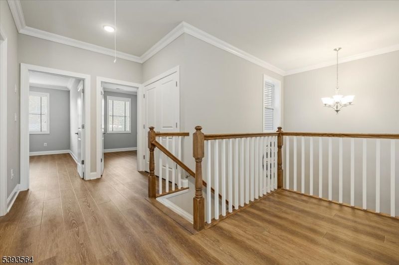 Chandelier, Empty room, Interior, Recessed Lighting, Wood Texture Flooring