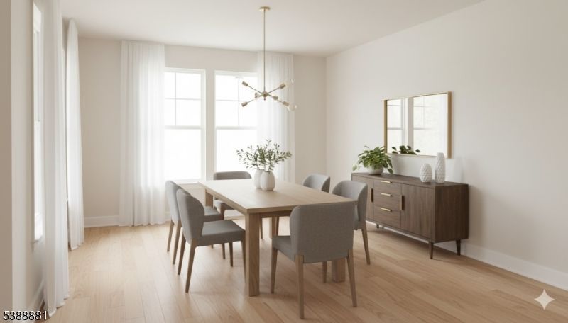 Dining room, Interior, Pendant Lights, Wood Texture Flooring