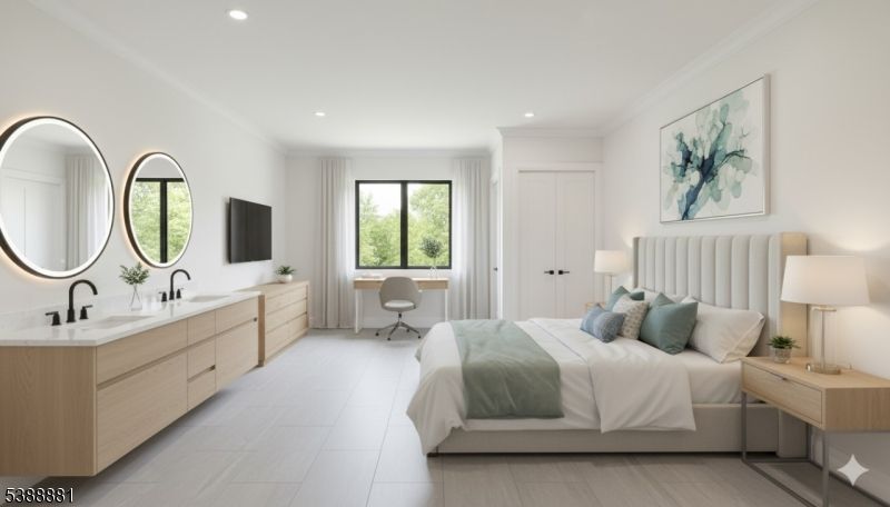 Bathroom, Bedroom, Dual Sink Vanities, Home Office, Interior, Recessed Lighting