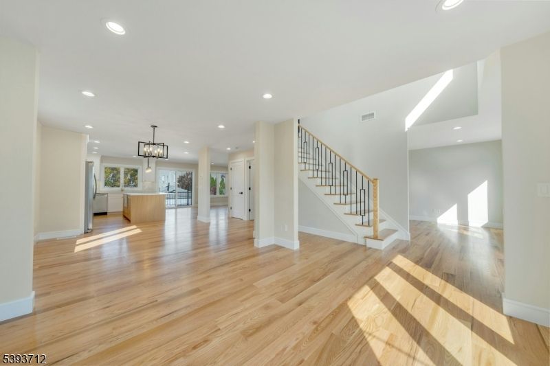 Empty room, Interior, Pendant Lights, Recessed Lighting, Wood Texture Flooring