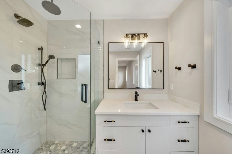 Bathroom, Glass Shower, Interior, Marble Walls, Recessed Lighting