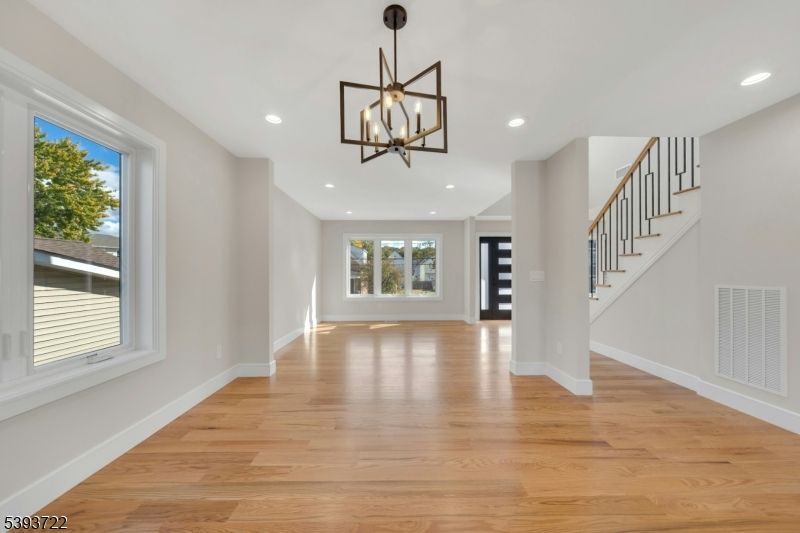 Empty room, Interior, Pendant Lights, Recessed Lighting, Wood Texture Flooring