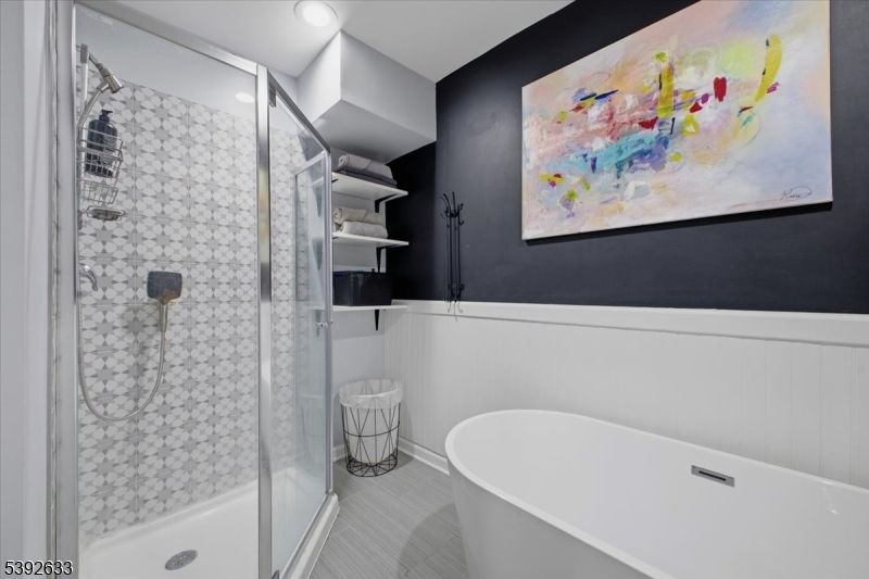 Bathroom, Free Standing Baths, Glass Shower, Interior, Recessed Lighting