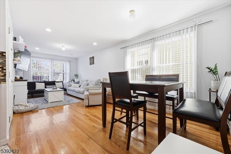 Dining room, Interior, Living room, Recessed Lighting, Wood Texture Flooring
