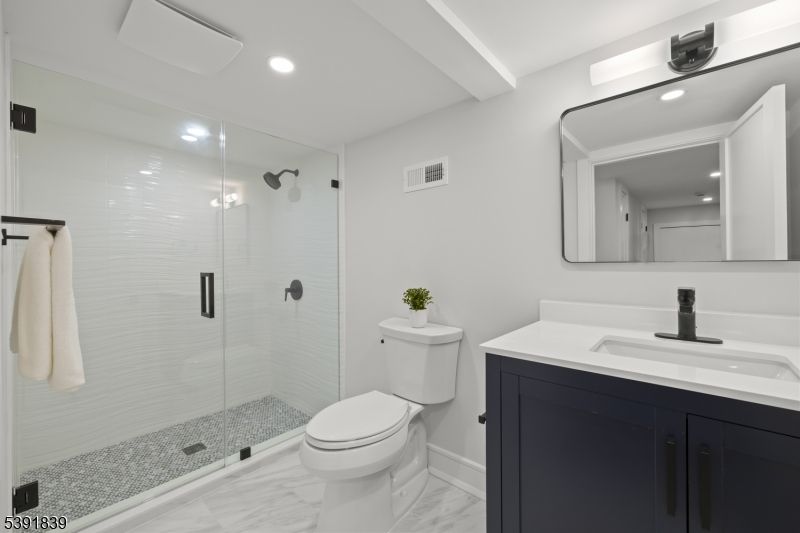 Bathroom, Glass Shower, Interior, Marble, Recessed Lighting