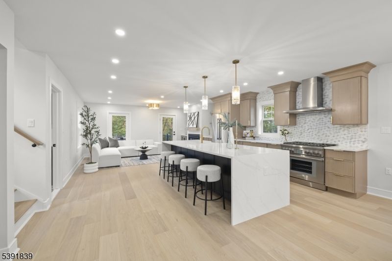 Interior, Kitchen, Living room, Pendant Lights, Recessed Lighting, Stainless Steel Appliances, Wood Texture Flooring