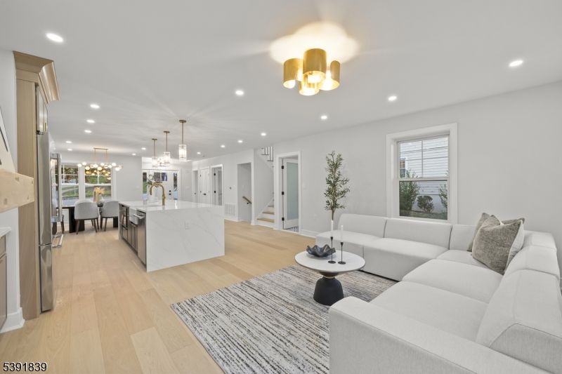Dining room, Interior, Kitchen, Living room, Pendant Lights, Recessed Lighting, Wood Texture Flooring