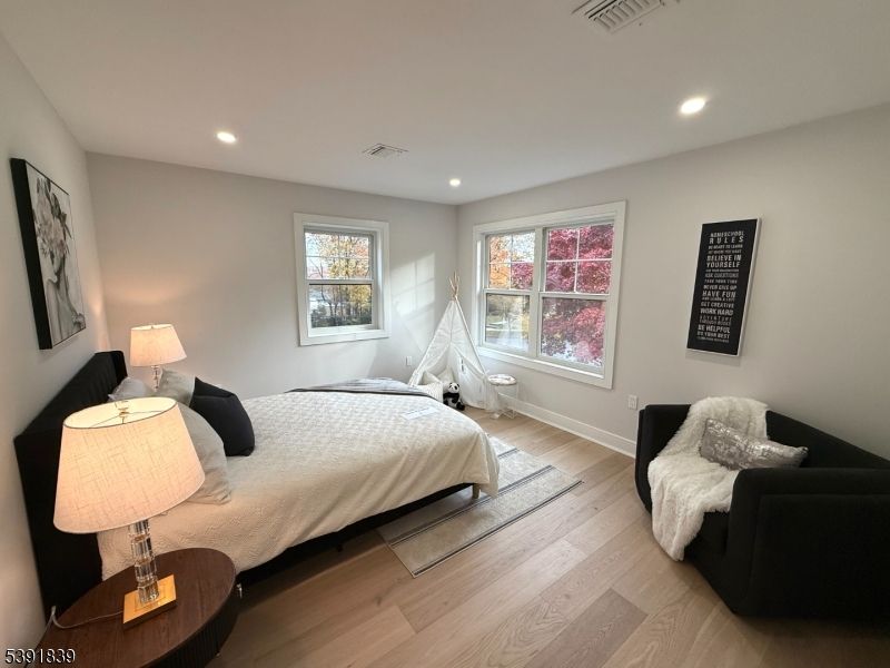 Bedroom, Interior, Recessed Lighting, Wood Texture Flooring