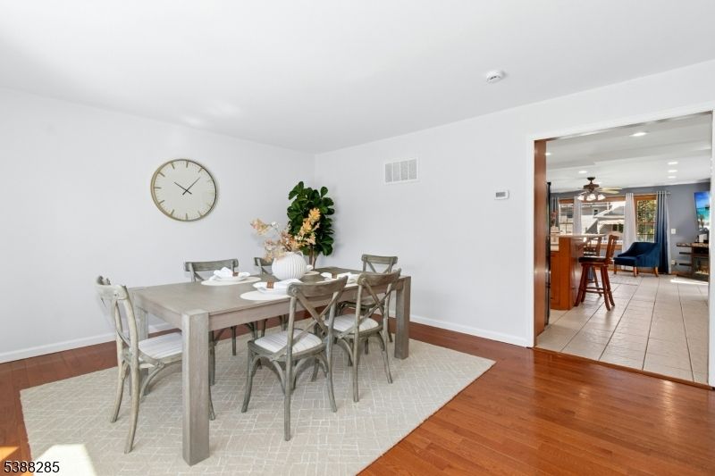 Dining room, Interior, Recessed Lighting, Wood Texture Flooring