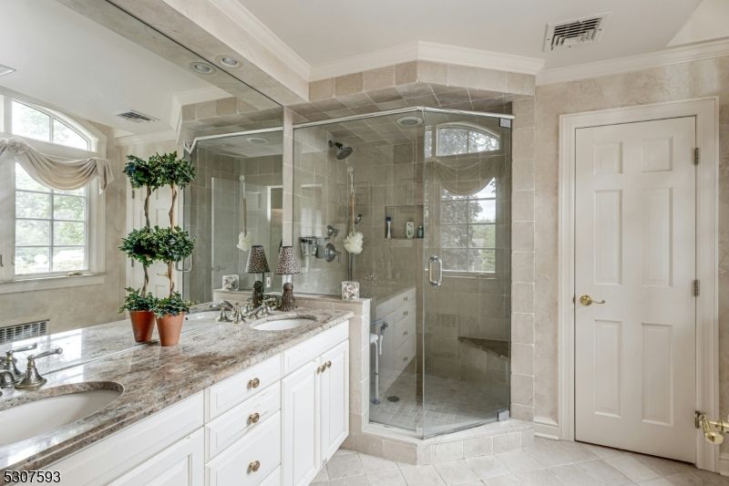 Bathroom, Dual Sink Vanities, Glass Shower, Interior, Recessed Lighting