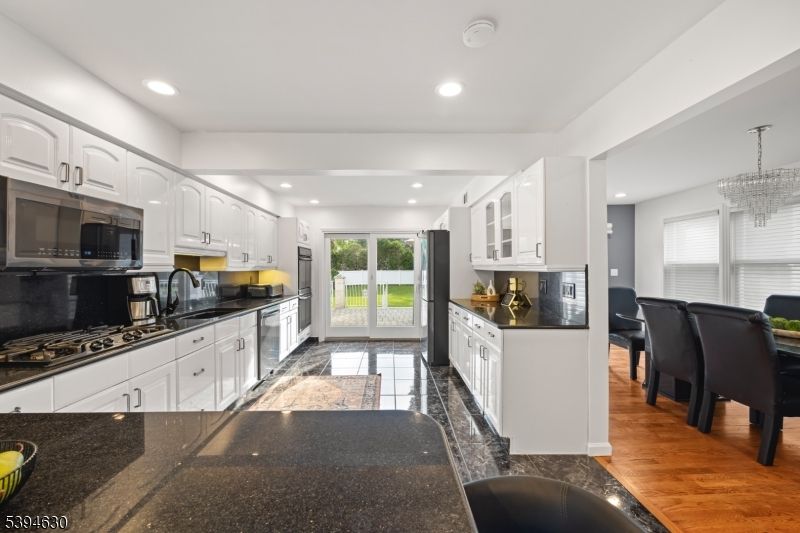Chandelier, Interior, Kitchen, Recessed Lighting, Wood Texture Flooring